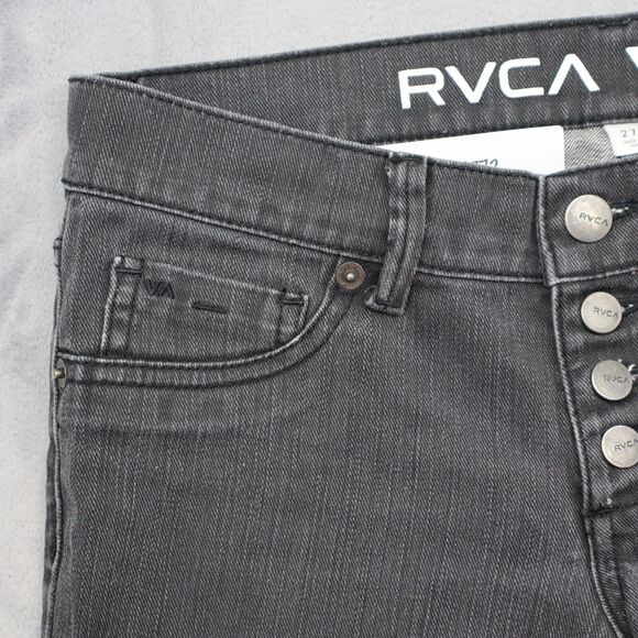 RVCA Pants Womens 27 Black Low Rise Single Row Button Straight Leg Denim Jeans - Picture 9 of 16